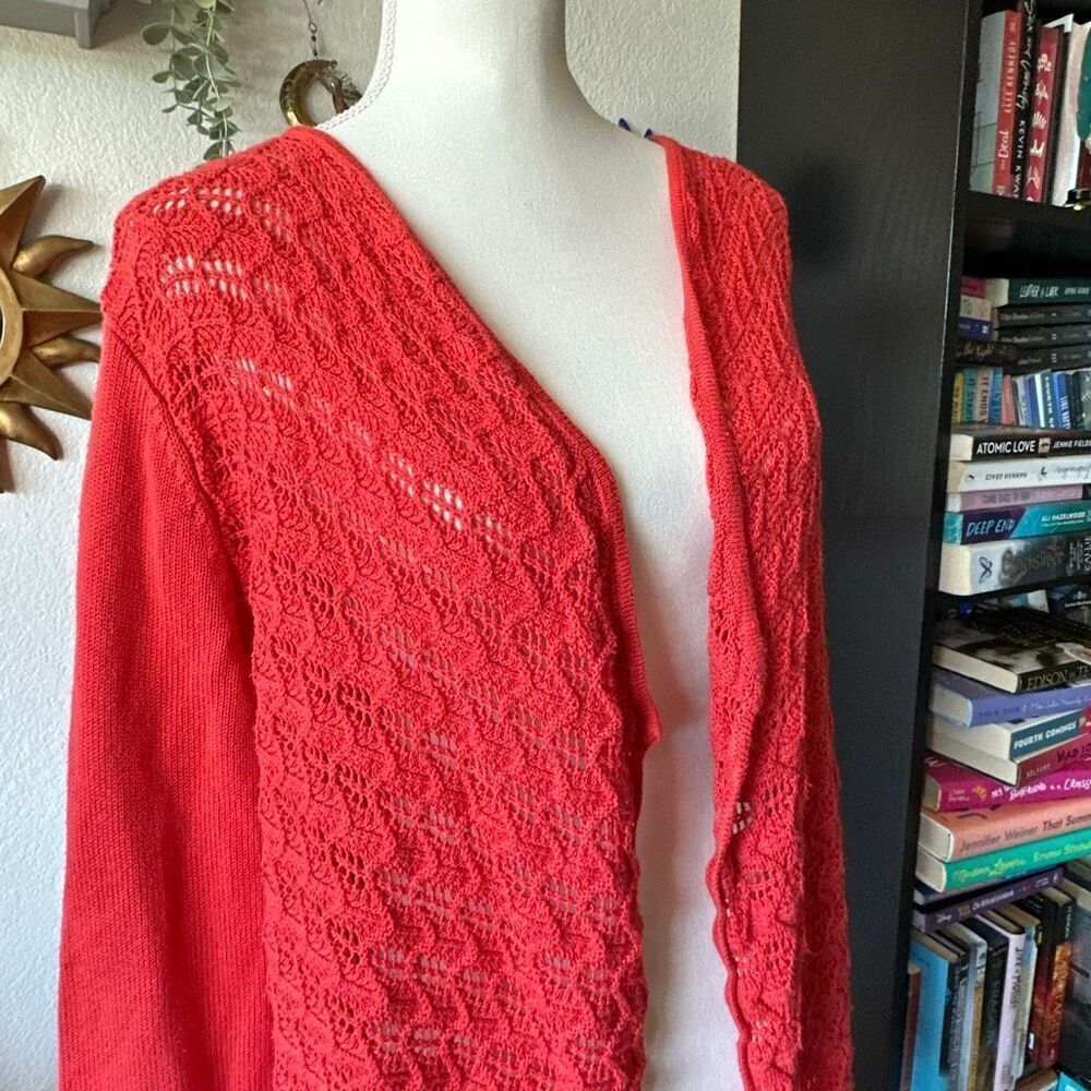 Chicos Size 2 Red Crochet Cardigan - Picture 4 of 7